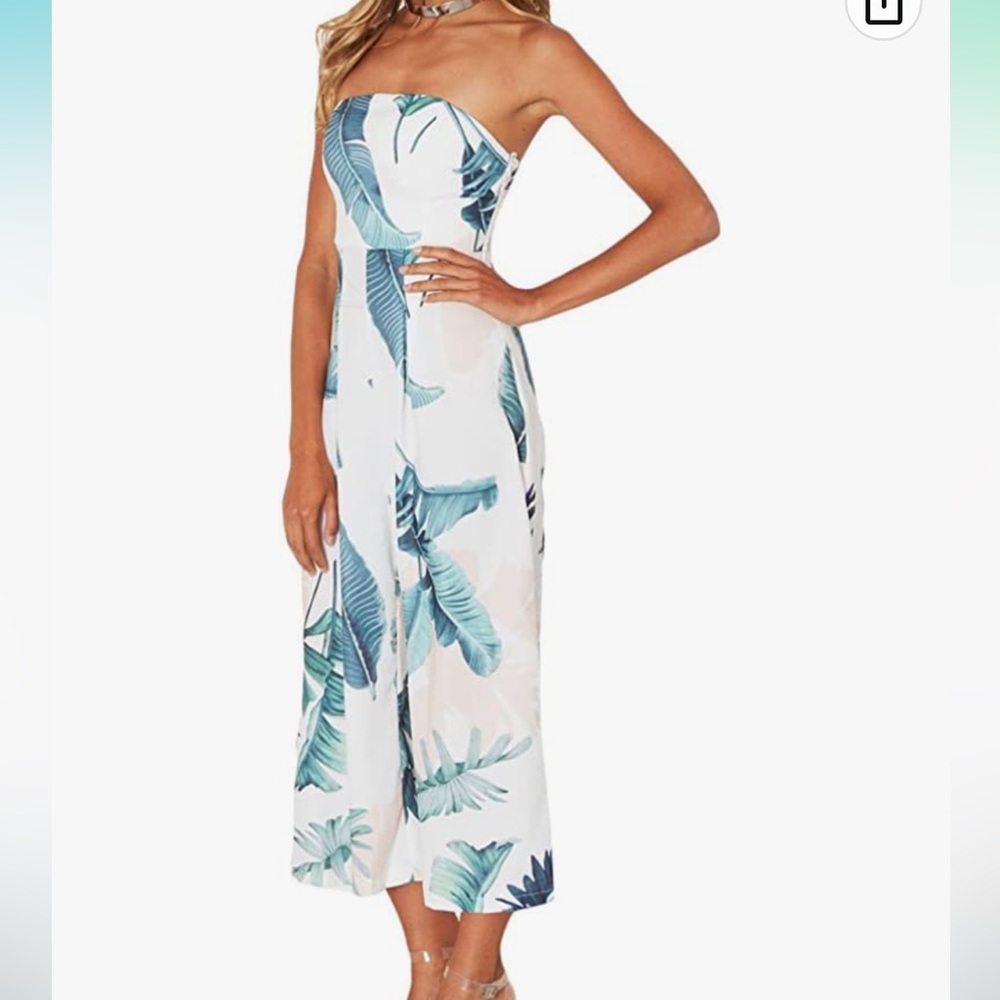 Eiffel Women's Strapless Print Casual Loose Fit Wide Leg
Jumpsuit Rompers